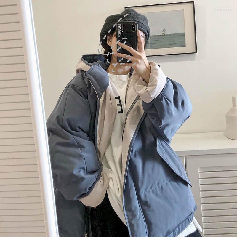 Women' Down & Parkas Hooded Bread Jacket 2022 Winter Cotton Padded Blue Beige Contrast Color Korean Oversize Thick Coat Simplicity Kare22
Women' Down & Parkas Hooded Bread Jacket 2022 Winter Cotton Padded Blue Beige Contrast Color Korean Oversize Thick Coat Simplicity Kare22