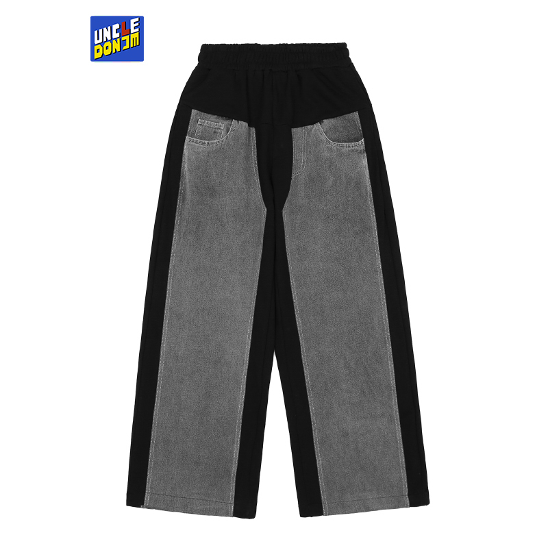 UNCLEDONJM Denim stitching baggy pants streetwear harajuku fashion sweat men loose Hip Hop punk trousers 220330