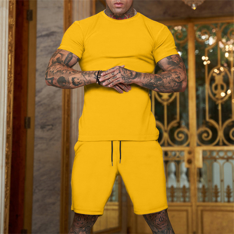 Men s Tracksuit 2 Piece Set Summer Solid Sport Oversized Loose Suit Short Sleeve T Shirt and Shorts Casual Fashion Man Clothing 220708