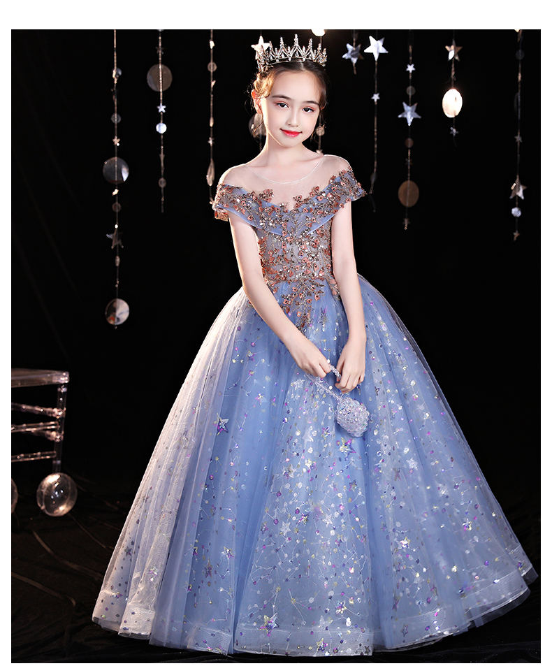 Tulle Little Girls Pageant Dresses Top Gold Sequin Or Length Blue Wer Girl Dress For Wedding Bow Sash Formal Kids Ball Gowns 403 6660311