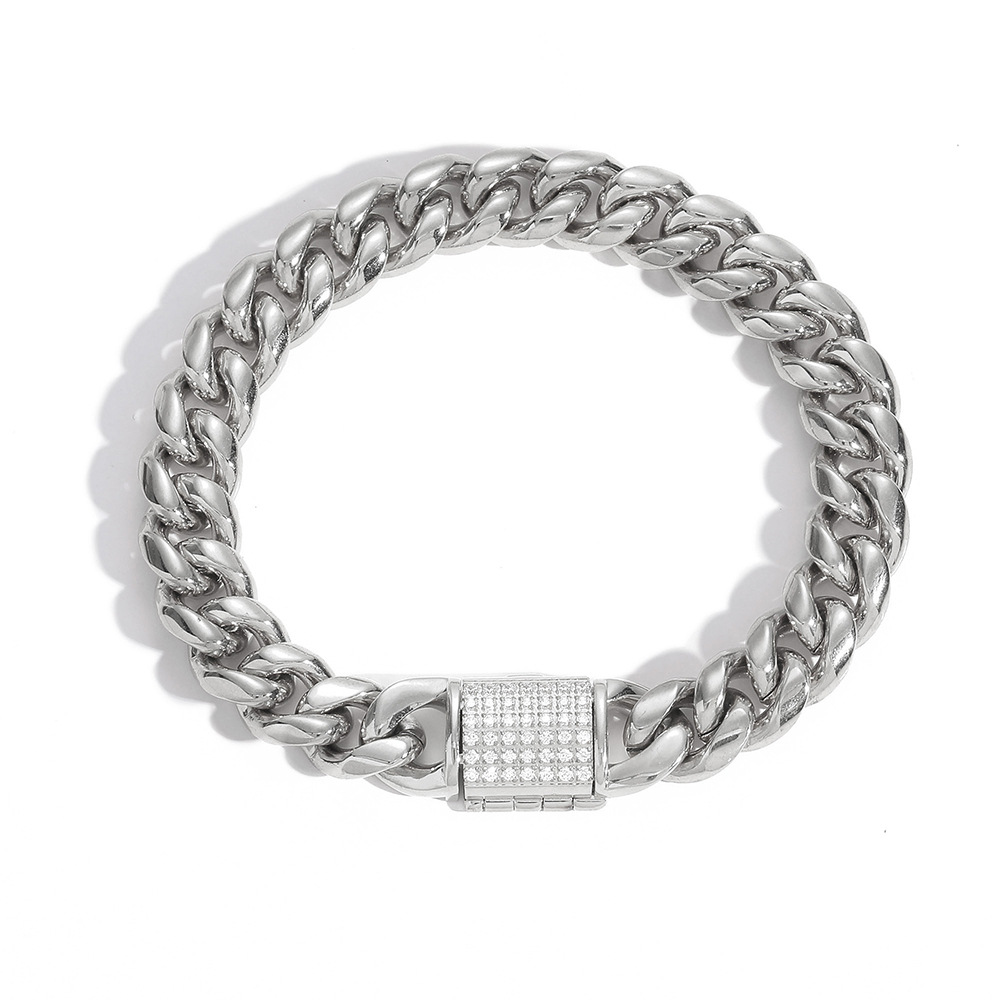 Cuban Link Chain Necklace Bracelet Set Heavy 18K Gold Plated Stainless Steel Metal Diamond Chain Choker Jewelry for Boys Girls