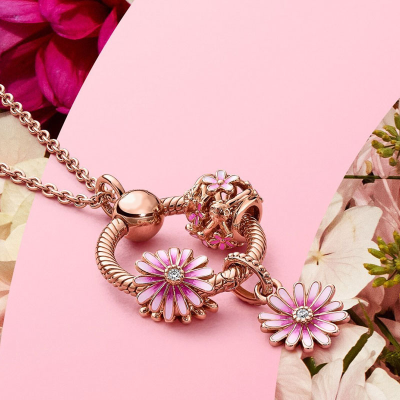 New 925 Sterling Silver Pendant Sparking Rose Daisy Flower Bee Clip Charm Beads Suitable For S925 Snake Bracelet Diy Jewelry Making