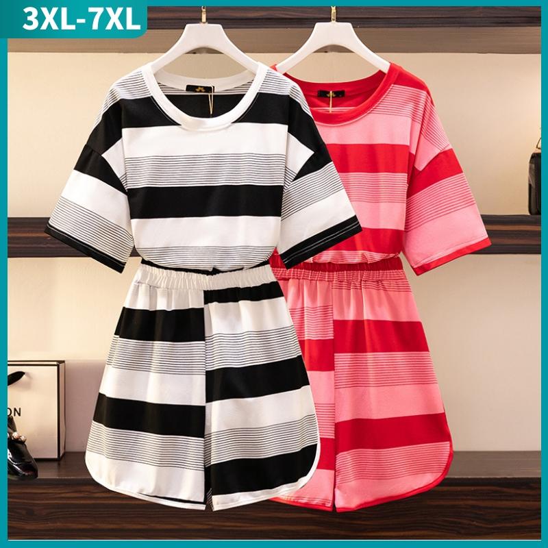 Women's Plus Size Tracksuits Summer Women Sports Sets Large Loose Red Stripe Cotton T-shirt And Shorts Training Suit 3XL 5XL 6XL 7XLWome, Black
Women's Plus Size Tracksuits Summer Women Sports Sets Large Loose Red Stripe Cotton T-shirt And Shorts Training Suit 3XL 5XL 6XL 7XLWome, Black
