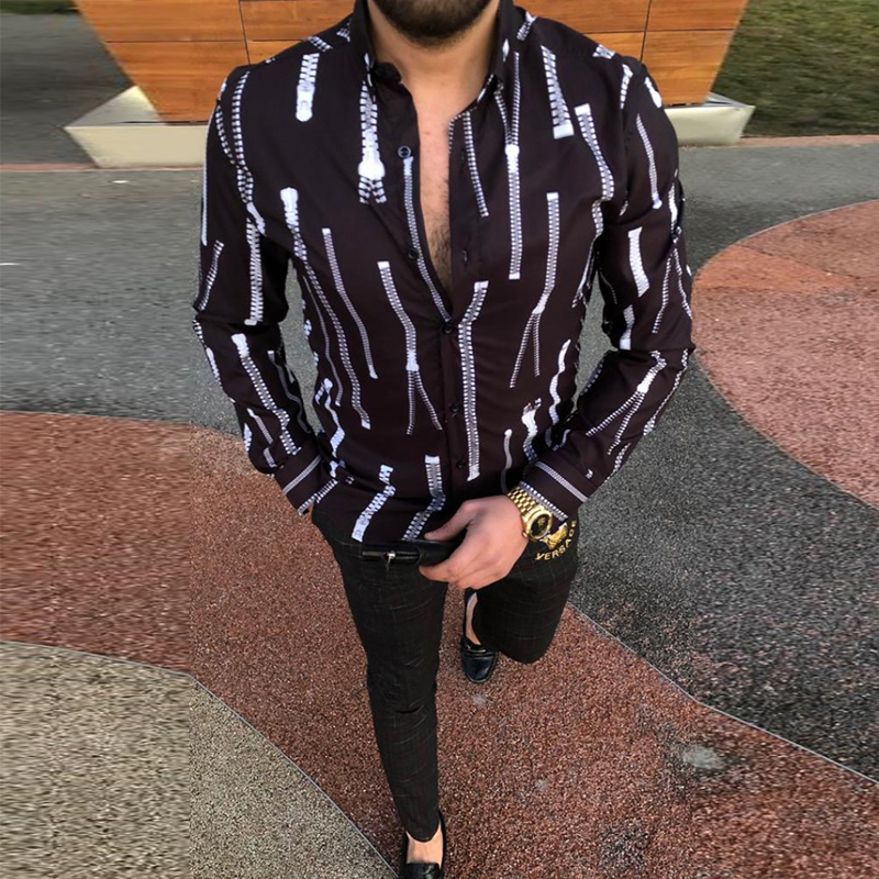 Spring Autumn Long Sleeve Casual Cardigan Tops For Mens Turndown Collar Button Shirt Fashion Pattern Printed Men Shirts 220322