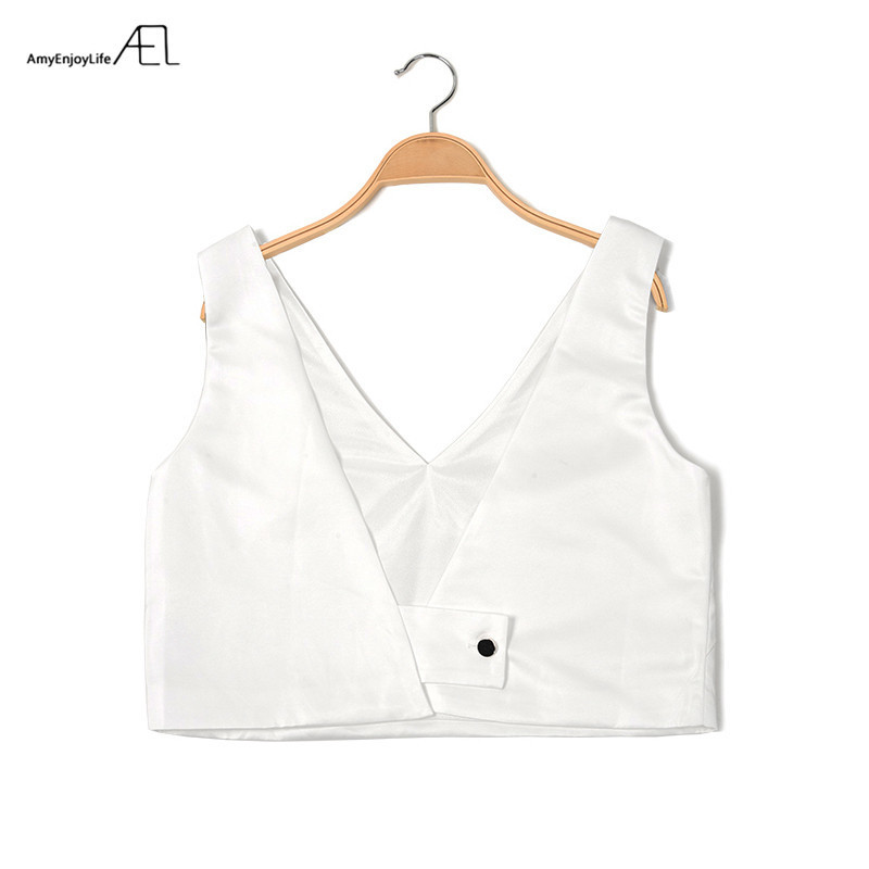 AEL Fashion White V-neck Short Vest Tops Sexy Backless Lady Clothse Summer High Quality Women Casual Boutique Clothing 220325
