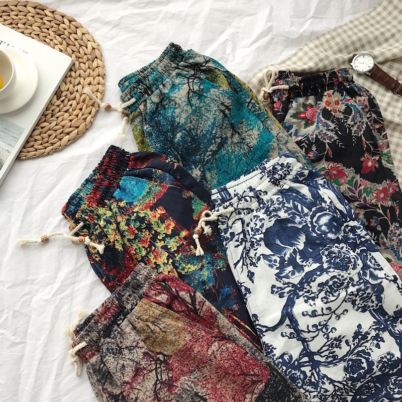 Summer Boutique Flower Cotton Linen Mens Casual Beach Shorts Mens Comfortable Breathable Leisure Shorts Male 220602
