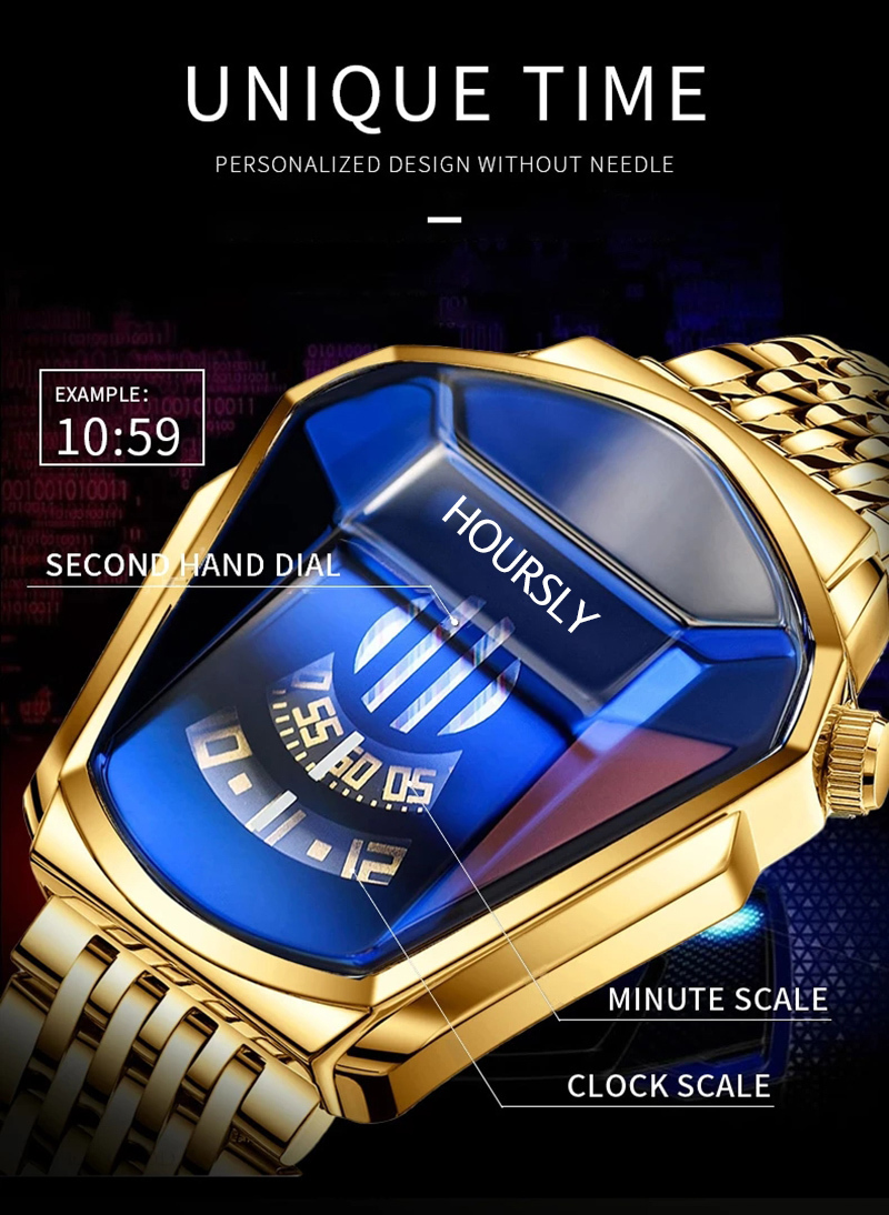 HOURSLY Trend Cool Men's Wrist Watch Stainless Steel Technology Fashion Quartz Watch For Men Relogio Masculino 220608