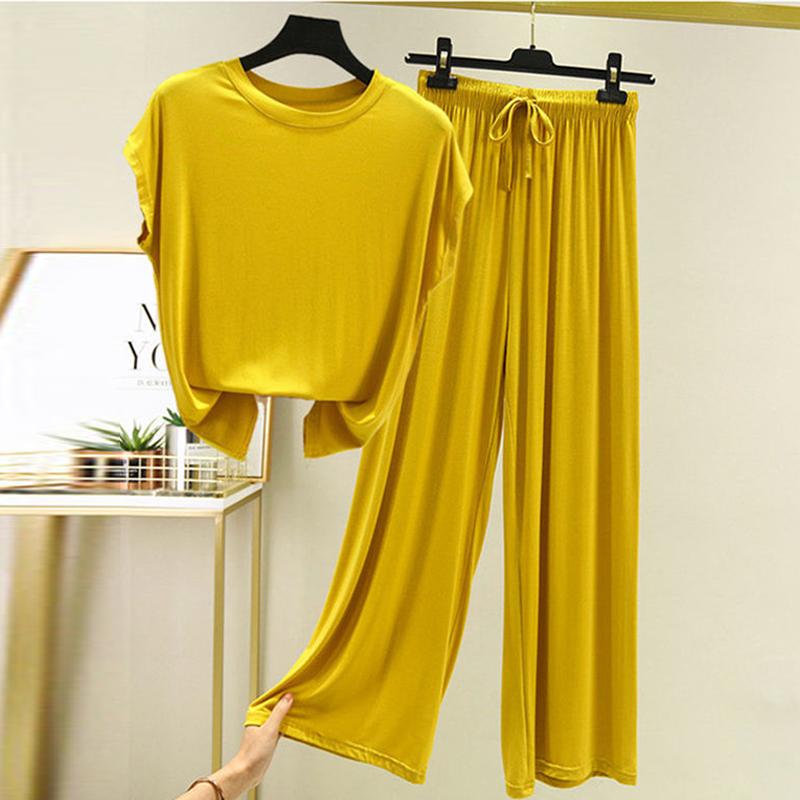 Women's Two Piece Pants Women HomeWear Set Summer Fashion Casual Female Solid 2 Pant Outfits Loose Top And Elastic Waist Wide Leg SuitsWomen, Black
Women's Two Piece Pants Women HomeWear Set Summer Fashion Casual Female Solid 2 Pant Outfits Loose Top And Elastic Waist Wide Leg SuitsWomen, Black
