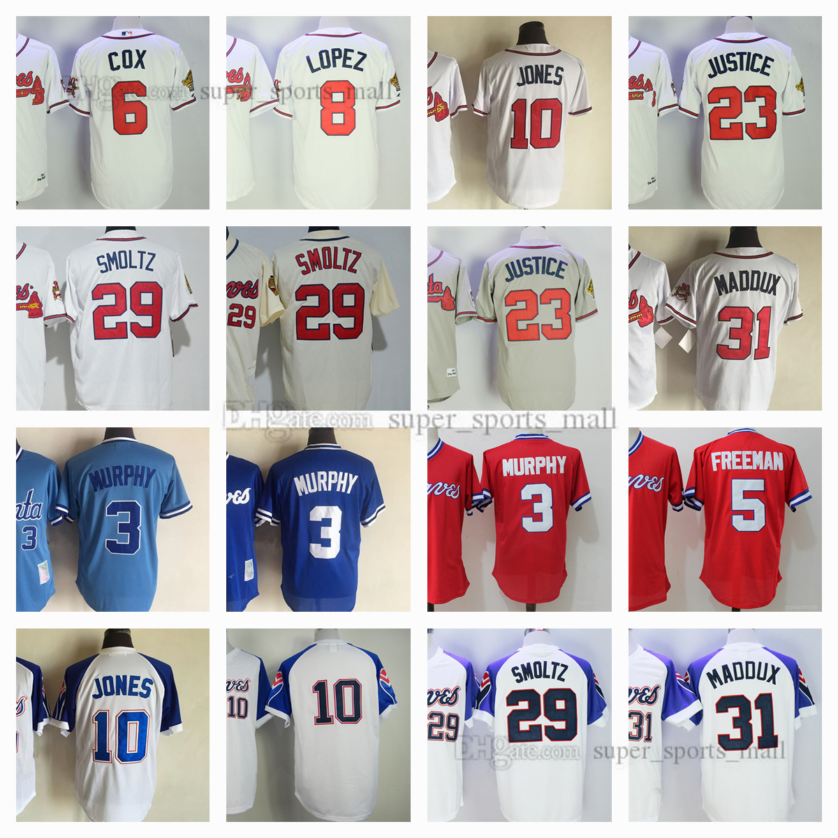 10 Chipper Jones Vintage Baseball Jersey 3 Dale Murphy 5 Freddie Freeman 6 Bobby Cox 8 Javy Lopez 23 Justice 29 Smoltz 31 Maddux 35 Niekro Jerseys 1972 1995 Size S--XXXL, As picture
10 Chipper Jones Vintage Baseball Jersey 3 Dale Murphy 5 Freddie Freeman 6 Bobby Cox 8 Javy Lopez 23 Justice 29 Smoltz 31 Maddux 35 Niekro Jerseys 1972 1995 Size S--XXXL, As picture