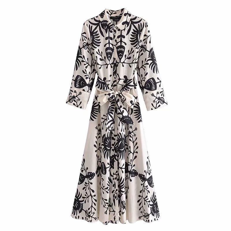 Casual Dresses Women Printed Shirt Dress With Belt Long Sleeves Chic Lady Fashion Button-up Midi Woman Robe
Casual Dresses Women Printed Shirt Dress With Belt Long Sleeves Chic Lady Fashion Button-up Midi Woman Robe