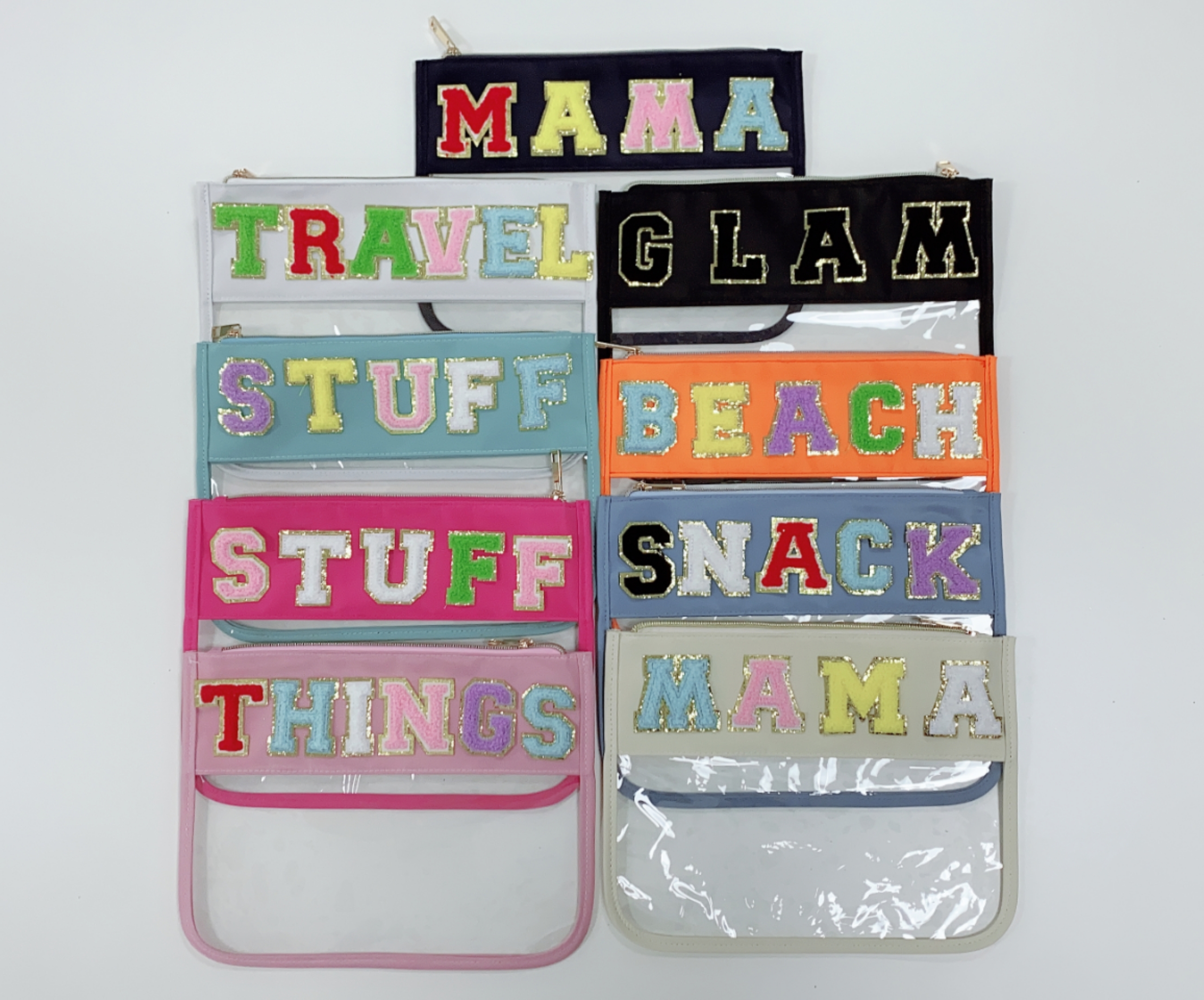 Cosmetic Bag Stock Chenille Patches Waterproof Transparent PVC Zipper Toiletry Makeup Bag
Cosmetic Bag Stock Chenille Patches Waterproof Transparent PVC Zipper Toiletry Makeup Bag