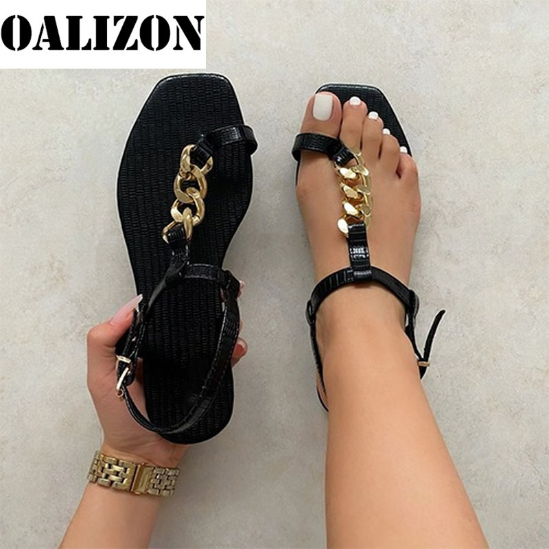 Summer Women's Chain Flip Flops Thong Sandals Shoes Woman Casual Buckle Strap Flat Slip on Toe Clip Sandals Shoes Femme 220418