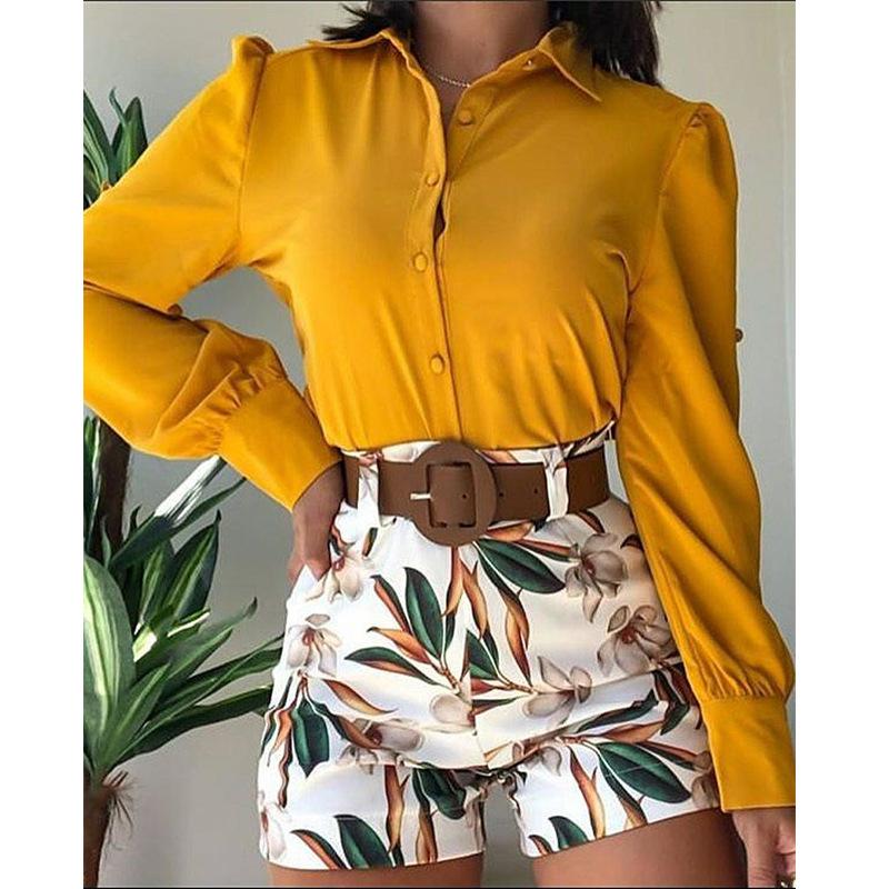 Women' Tracksuits Women High Street Fashion Floral Print Shorts Set Spring Summer Casual Lapel Puff Long Sleeve Blouse Sets 2 Piece SuitWom, White with belt
Women' Tracksuits Women High Street Fashion Floral Print Shorts Set Spring Summer Casual Lapel Puff Long Sleeve Blouse Sets 2 Piece SuitWom, White with belt