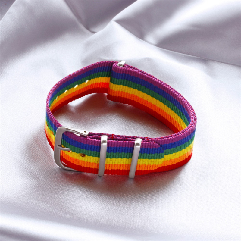 Delysia King Unisex Trendy Rainbow Cuff Bracelet Simplicity Temperament Multicolor Wrist Band Birthday Present