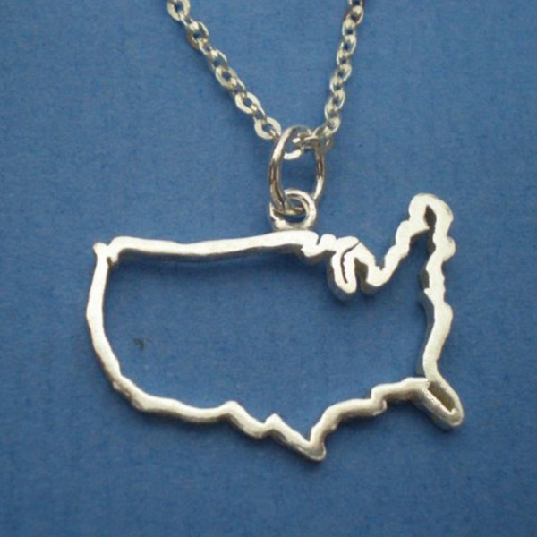 10PCS Outline United States Map Pendant Necklace Geometric USA Silhouette American Country Nation Continent Charm Chain Necklaces