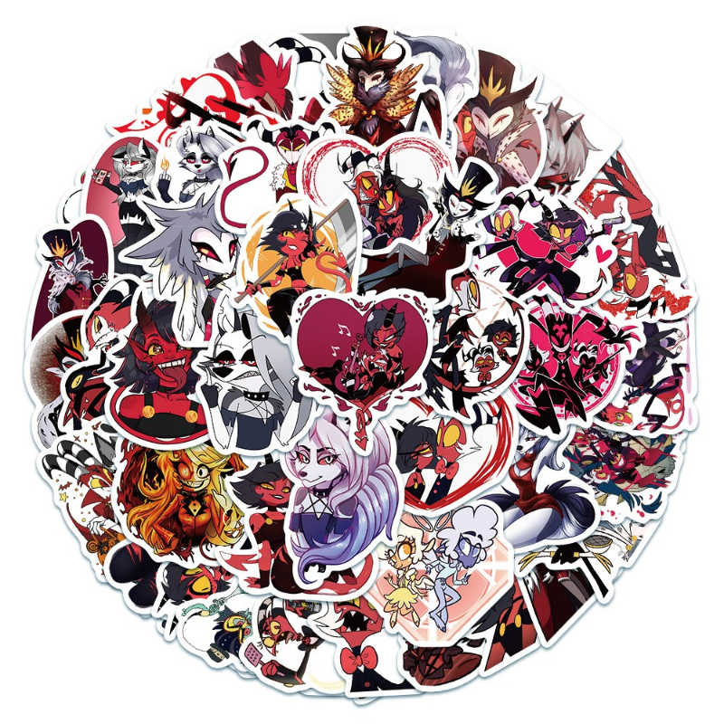 50Pcs/Lot Alastor Stickers Hazbin Hotel Sticker Helluva Boss Cute Graffiti Stickers Suitcase Guitar Waterproof Decals