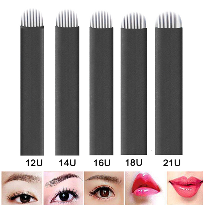 100pcs 0.18mm Lamina Tebori Flex Microblading 12 14 16 18 U shape Tattoo needles for Permanente makeup Eyebrow Blades Manual pen 220316