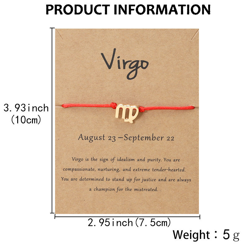 Handmade 12 Constellation Zodiac Charm Bracelet for Women Adjustable Couple Horoscope Red Rope Bracelets Lovers Lucky Hand Chain Jewelry Gift with Wis