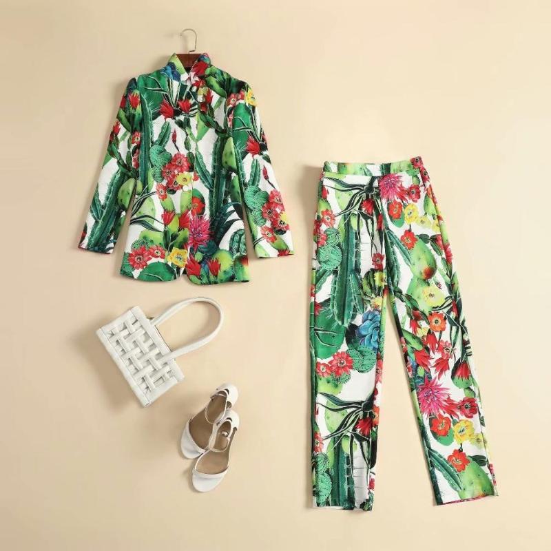 Women' Two Piece Pants European And American Women' Wear 2022 Winter Style Long-sleeved Cactus Flower Print Coat Trousers Fashion Suit, Green
Women' Two Piece Pants European And American Women' Wear 2022 Winter Style Long-sleeved Cactus Flower Print Coat Trousers Fashion Suit, Green
