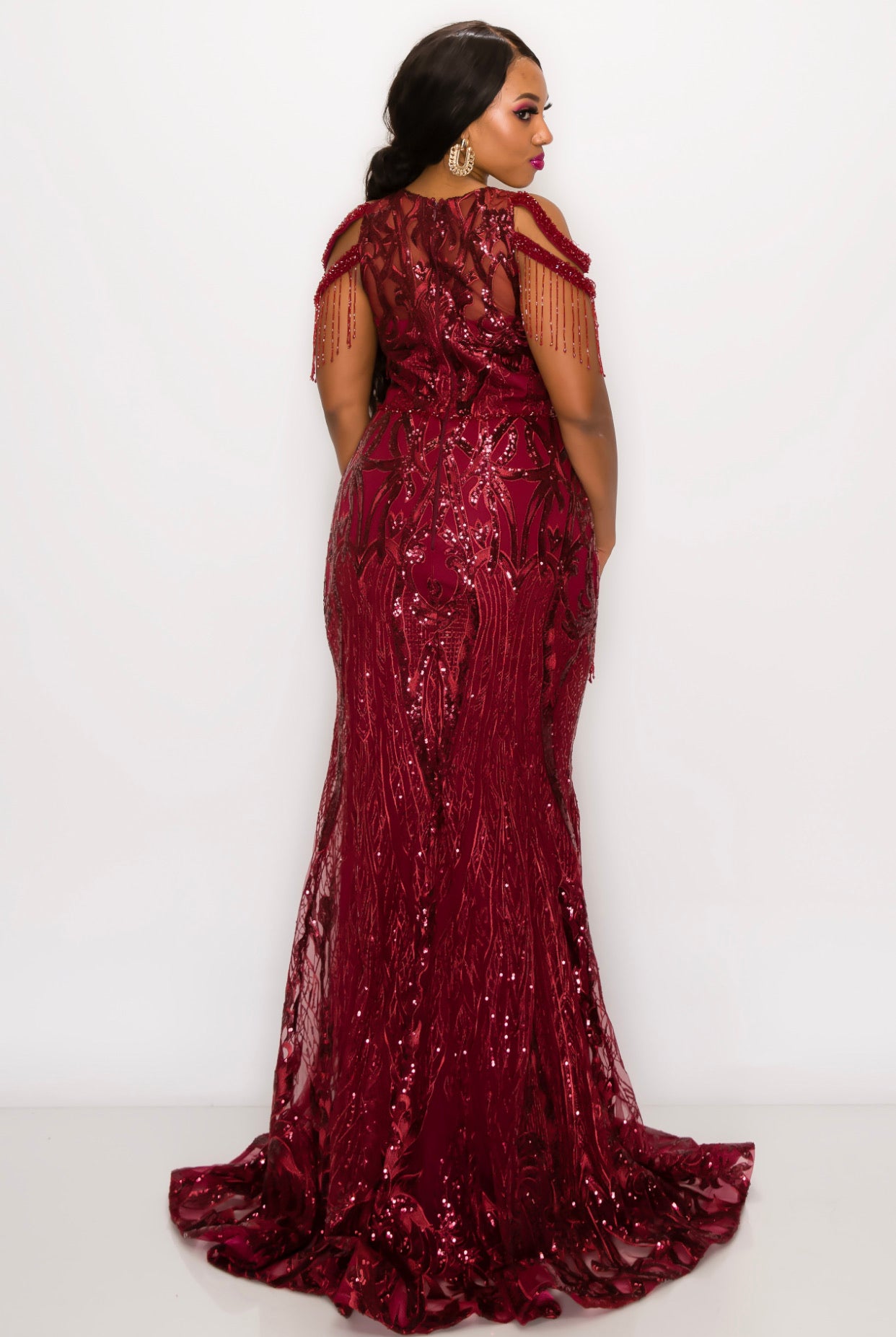 plus size arabic aso ebi burgundy mermaid sparkly prom dresses beaded sheer neck evening formal party second reception birthday engagement gowns dress