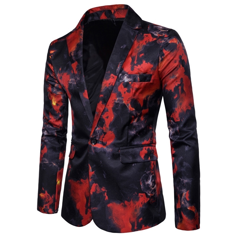 Men's Casual Suits, Business Suits, Red and Blue Flame Printing Dresses, Costumes for Men Wedding Suits for Men 220409