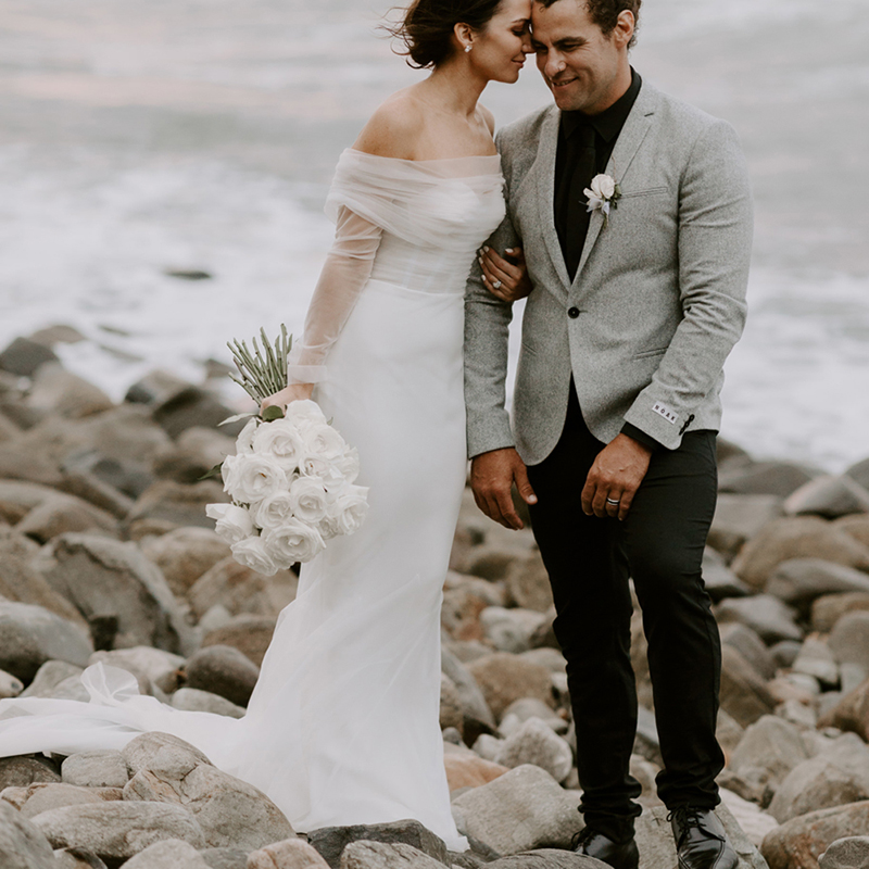Boat Neck Mermaid Beach Wedding Dress Illusion Long Sleeve Satin Boho Wedding Dresses 2022 Simple Bohemian Bridal Party Skirt Women Robe De Mariage Se