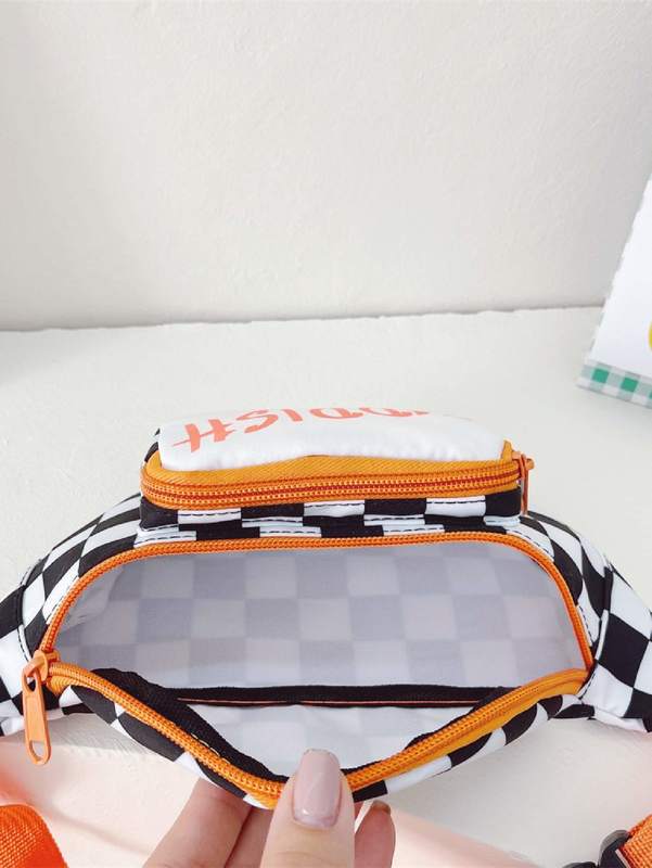 Kids Checkered & Letter Graphic Fanny Pack SHE
