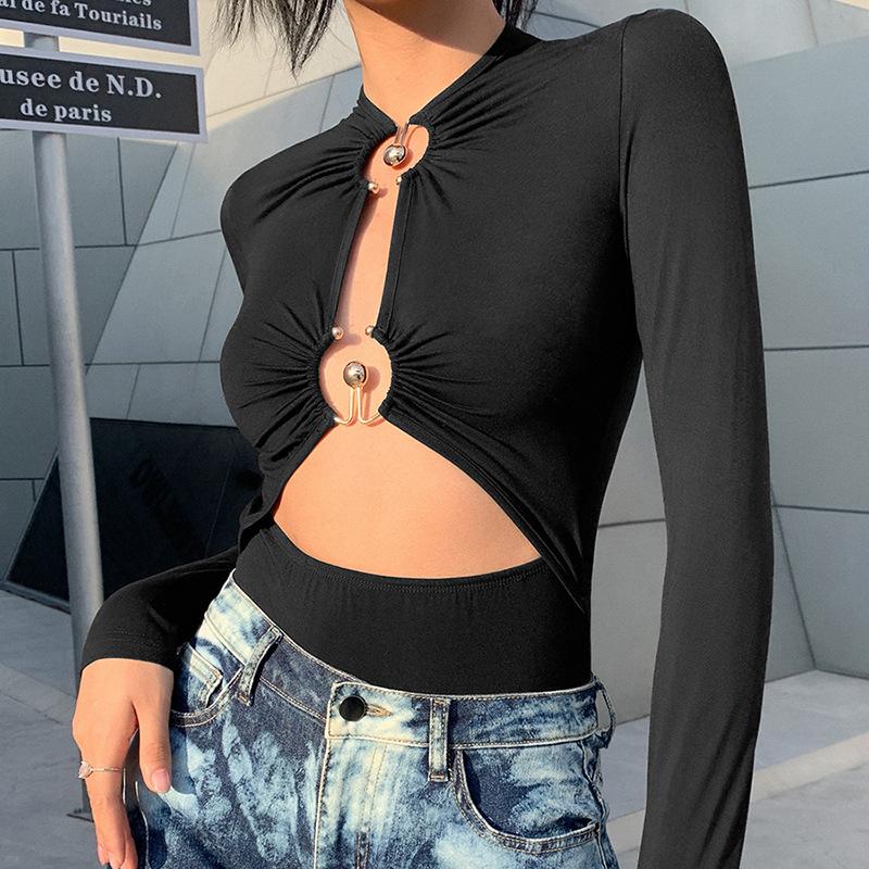 Women' Two Piece Pants High Street Sexy Women' Fashion Bodysuit Tops 2022 Early Spring Long Sleeve Hollow Out Slim Black Playsuit Pers
Women' Two Piece Pants High Street Sexy Women' Fashion Bodysuit Tops 2022 Early Spring Long Sleeve Hollow Out Slim Black Playsuit Pers