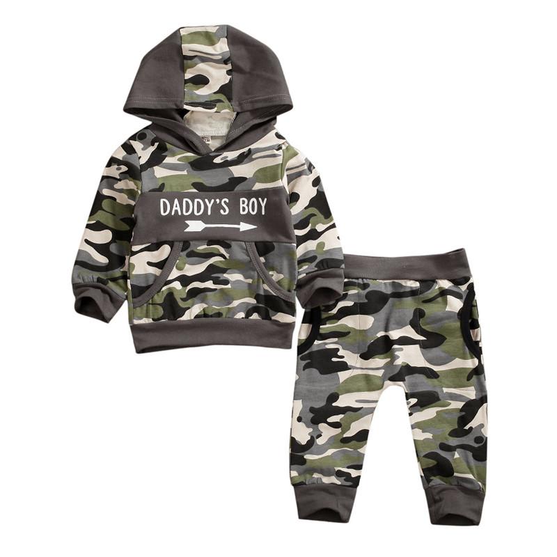 Autumn Clothing Sets Baby Clothes Boy Letter Hoodie Infant T Shirt Born Boys Camouflage Pants Kids Set Christams GiftsClothing