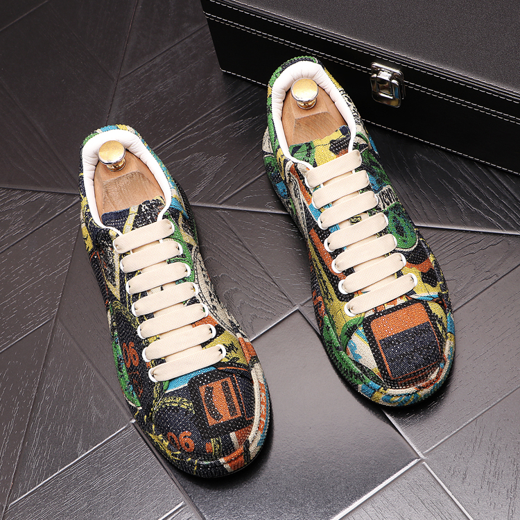 New Luxury Rhinestone Designer Men's Shoes Punk Sneakers Hip Hop Male Casual Platform Shoes Shiny Flats Zapatillas Hombre