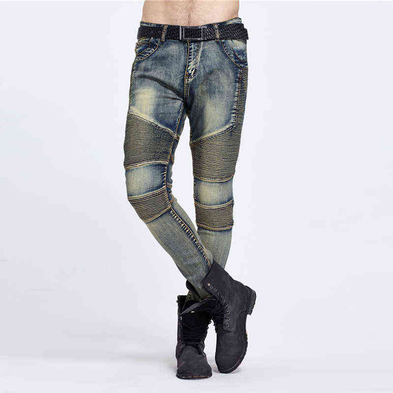 Wholesale & retail Mens Skinny jeans men 2016 new brand Runway slim elastic denim Biker jeans hiphop motorcycle Cargo pants G0104