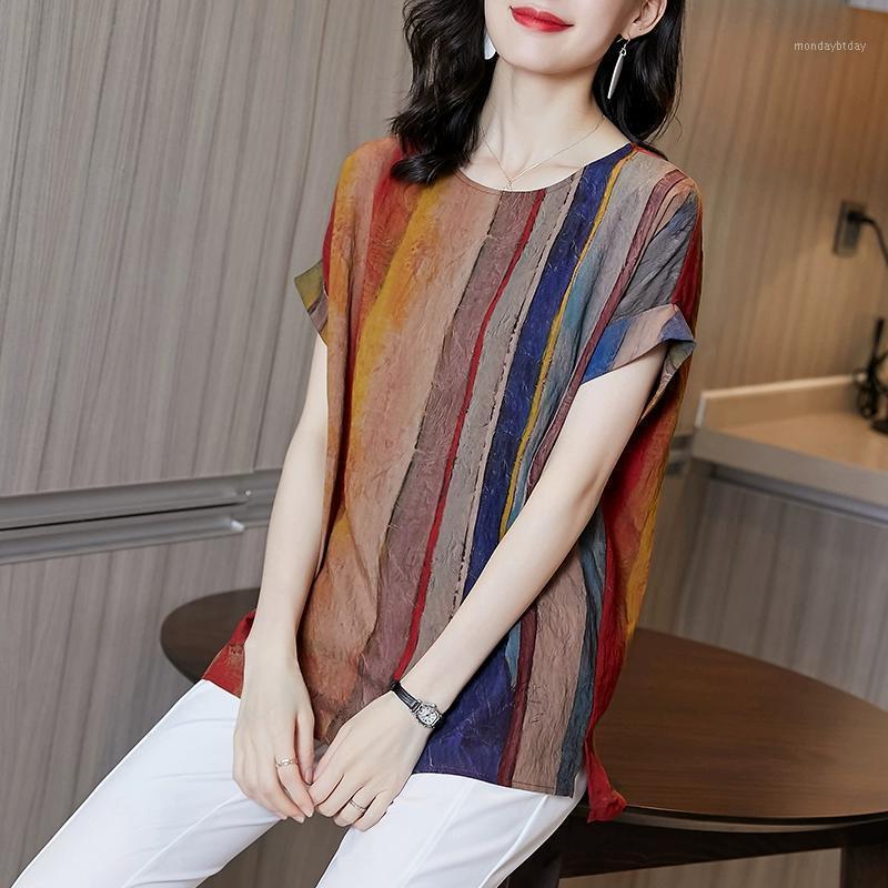 Women's T-Shirt Loose Round Neck Short-sleeved Color Female Large Size Was Thin Asymmetric Striped Pullover Women Spring Summer, Multi
Women's T-Shirt Loose Round Neck Short-sleeved Color Female Large Size Was Thin Asymmetric Striped Pullover Women Spring Summer, Multi
