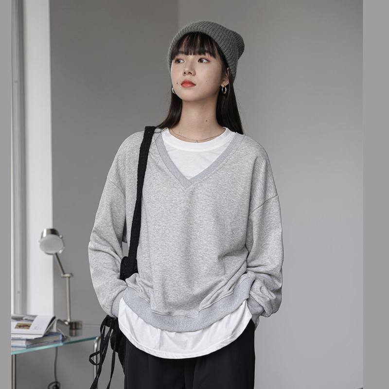 Women's Hoodies & Sweatshirts Fake Two Pieces U Neck Pullover Sweatshirt For Women Spring Autumn Streetwear Chic Casual Long Sleeve Loose, Gray
Women's Hoodies & Sweatshirts Fake Two Pieces U Neck Pullover Sweatshirt For Women Spring Autumn Streetwear Chic Casual Long Sleeve Loose, Gray