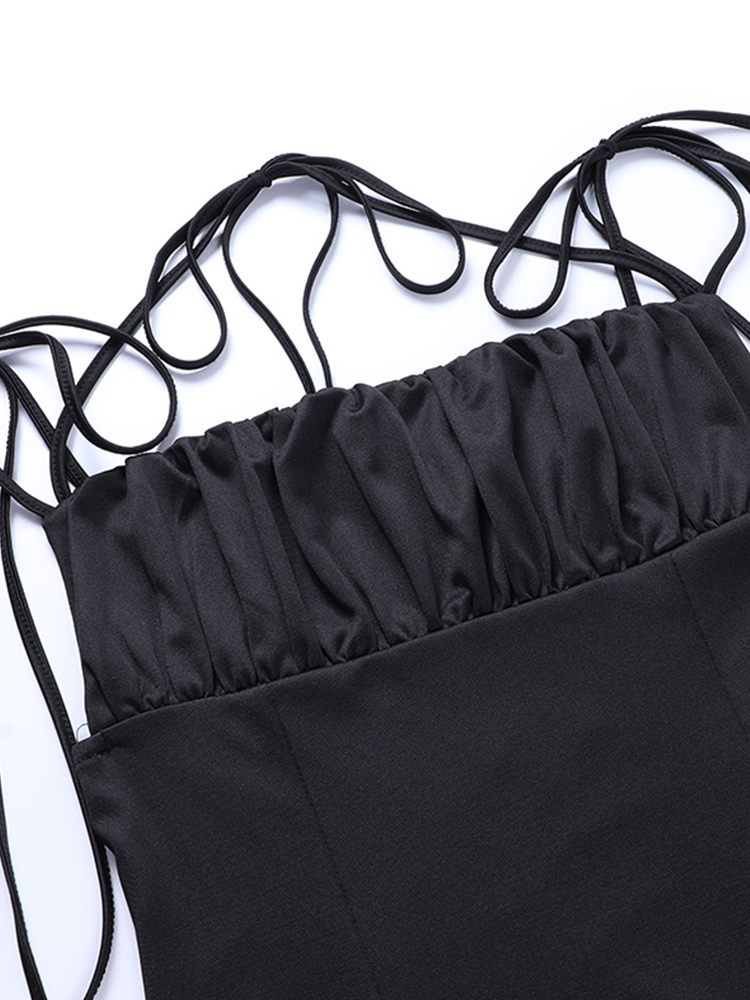 WannaThis Midi Dress Women Summer Sleeveless Party Dresses Lace up Strap Hight Side Split Black Sexy Backless Sexy Long Dresses 220406