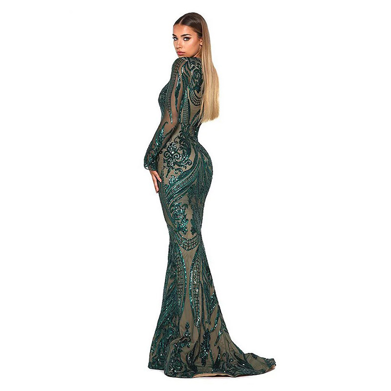 Vintage Dubai Mermaid Evening Dress With Detachable Train Muslim Sequin Prom Dresses Emerald Green 2022 Long Sleeve Formal Party Gowns Abaya Caftan ro
