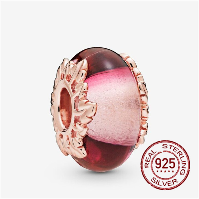 Popular High Quality 925 Sterling Silver Fall Flower Pink Collection Charm Beads For S925 Snake Bracelet Women DIY Jewelry Fashion Accessories