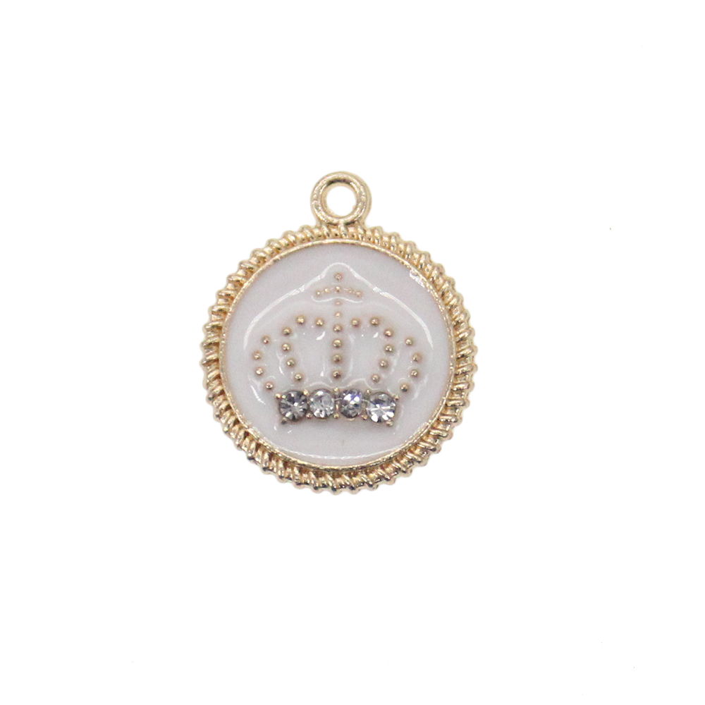 20pcs Cute Small Mix Color Silver /Gold Plated DIY Craft Charms For Kids Enamel Rhinestone Round Shape Crown Pendant Charm For Bracelet /Necklace Maki
