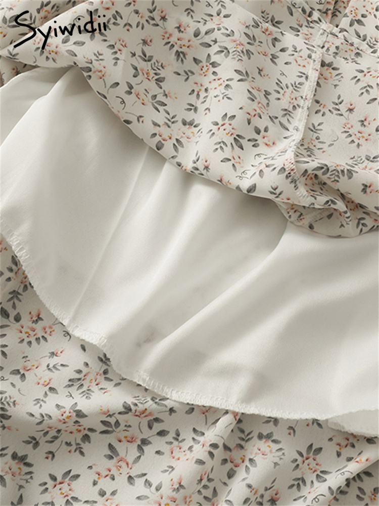 Syiwidii Vintage Floral Print Chiffon Long Skirts for Women Elastic High Waist Spring Summer Y2k Boho Elegant Midi Skirt 220701