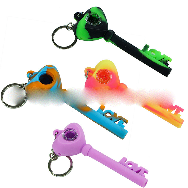 Silicone pipe heart key smoking accessories set glass filter bowl accessory with keys chain portable
Silicone pipe heart key smoking accessories set glass filter bowl accessory with keys chain portable
