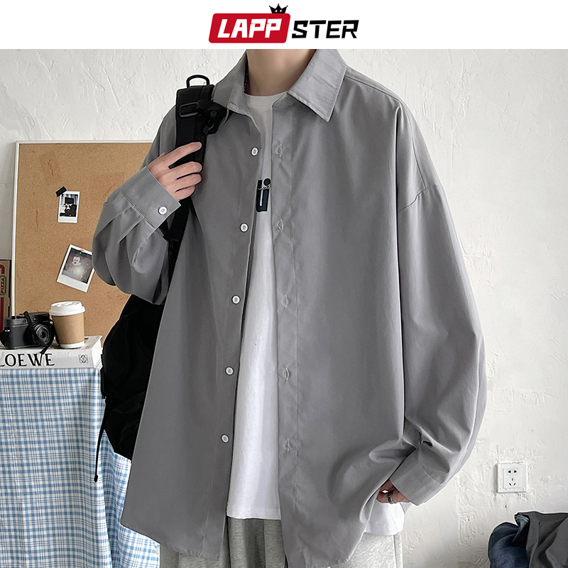 LAPPSTER Men Korean Fashion White Long Sleeve Shirts Mens Harajuku Black Oversized Shirt Male Button Up Blouses 5XL 220322