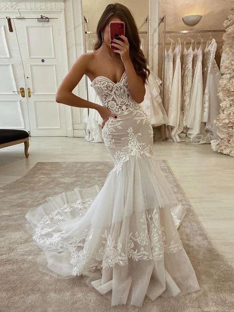 2022 New Mermaid Wedding Dresses Lace Appliques Wedding Gowns Sweetheart Princess Party Turkey Vintage Bridal Gowns, Ivory
2022 New Mermaid Wedding Dresses Lace Appliques Wedding Gowns Sweetheart Princess Party Turkey Vintage Bridal Gowns, Ivory