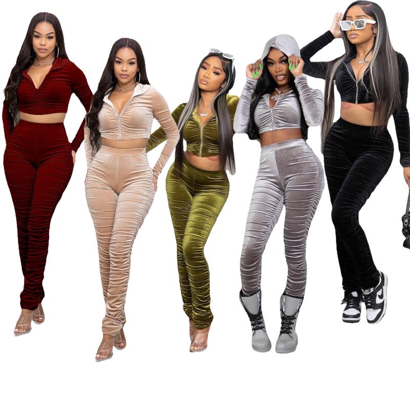 Women' Two Piece Pants Women Solid Set Autumn Velvet Zip Hooded Crop Top Wide Leg Matching Streetwear Sport Casual Tracksuit Outfit, Gray
Women' Two Piece Pants Women Solid Set Autumn Velvet Zip Hooded Crop Top Wide Leg Matching Streetwear Sport Casual Tracksuit Outfit, Gray