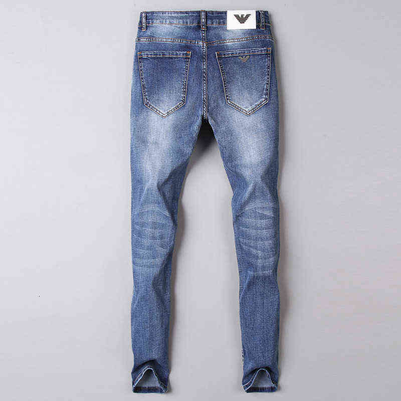 Brand Chao Jeans Men's Korean Version Elastic Slim Fit Small Feet Cotton Blue Spring and Summer Thin