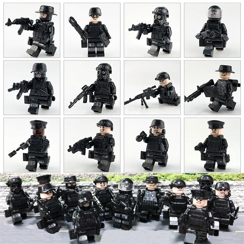 

12 pcs Lot Military Special Forces Tactics Assault Police COD SWAT Mini Action Figure With Weapons Building Blocks Toy For Childre221w