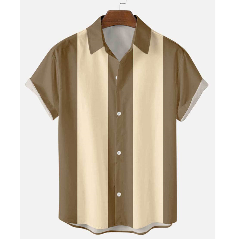 Striped Shirts for Men Button Up Short Sleeve Blouse Men's 50s Shirt Vertical Plus Size S-6XL Mens Bowling Dress 220322