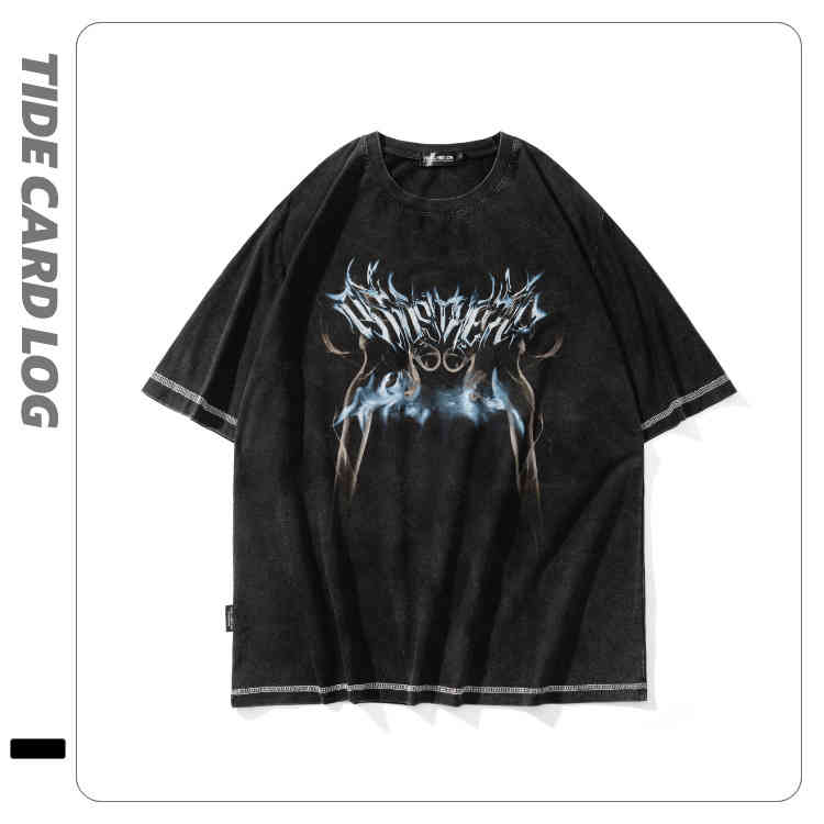 Card log 2022 spring and summer new smoke acid printing washed old short sve couple T-shirt, Black
Card log 2022 spring and summer new smoke acid printing washed old short sve couple T-shirt, Black