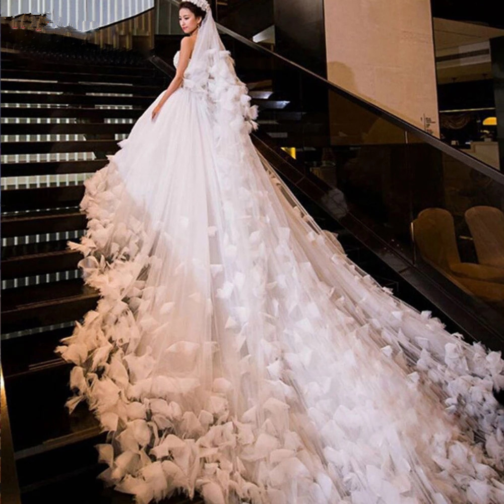 Wedding Veil Blusher Soft Tulle Veils 2 tier Cathedral Length Bride 3M 5M Flowers Veil with comb Bridal Veu de