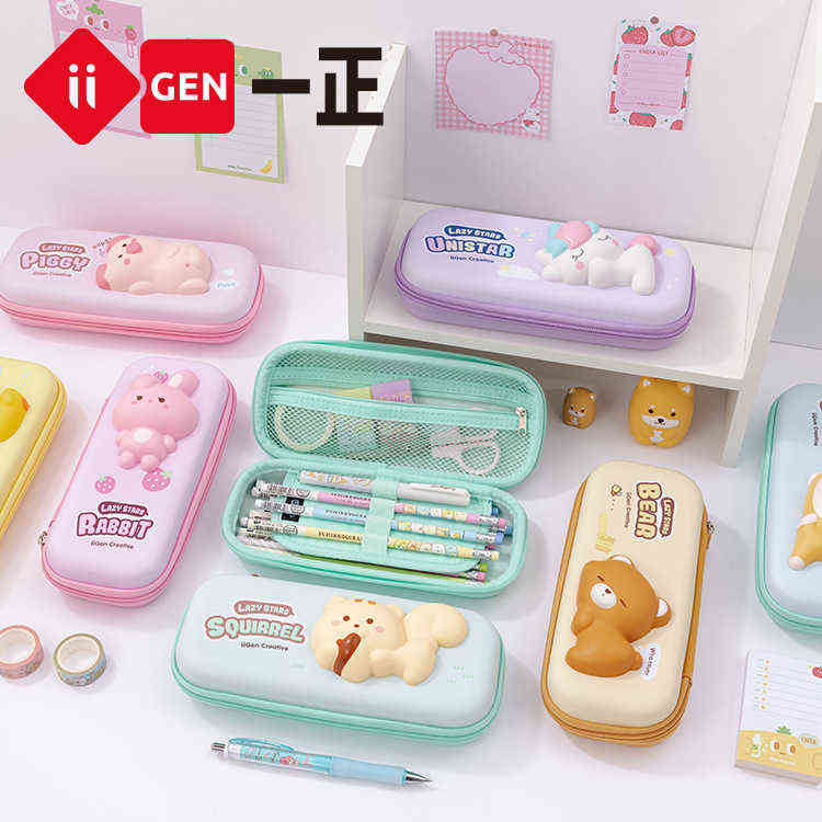 Learning Toys Kawaii Anime Cartoon Lazy Animals Squishy Large Capacity Pencil Case Cute Korean Stationery Organizer Pouch School Gift T220829