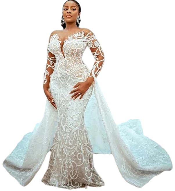 Plus Size Mermaid 2022 Wedding Gowns With Detachable Train Beaded Lace Appliqued Bridal Gown Custom Made Robe de mariée
