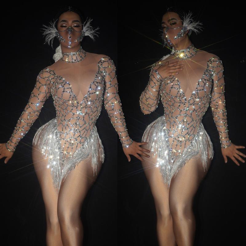 Women' Two Piece Pants Sexy Skin Nude Mesh Rhinestone Bodysuit Women Nightclub Party Crystal Tassel Dance Leotard DJ Showgirl Stage Perform
Women' Two Piece Pants Sexy Skin Nude Mesh Rhinestone Bodysuit Women Nightclub Party Crystal Tassel Dance Leotard DJ Showgirl Stage Perform